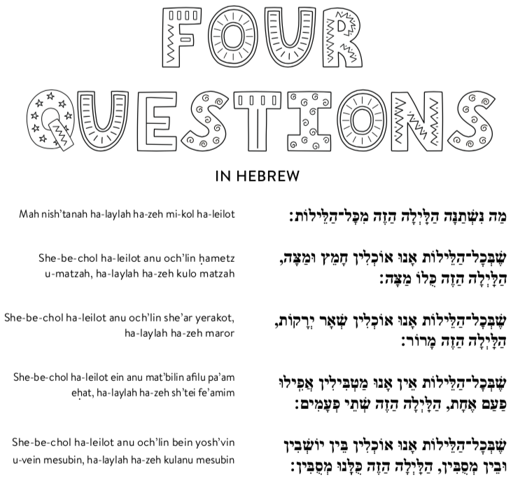 Four Q's Hebrew Coloring Page