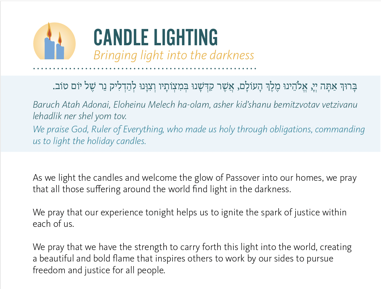 Candle Lighting Passover haggadah by Dejah Lachow