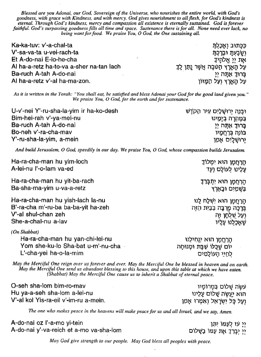 Reform Birkat Hamazon 2/2 | Passover haggadah by Dave Yergin