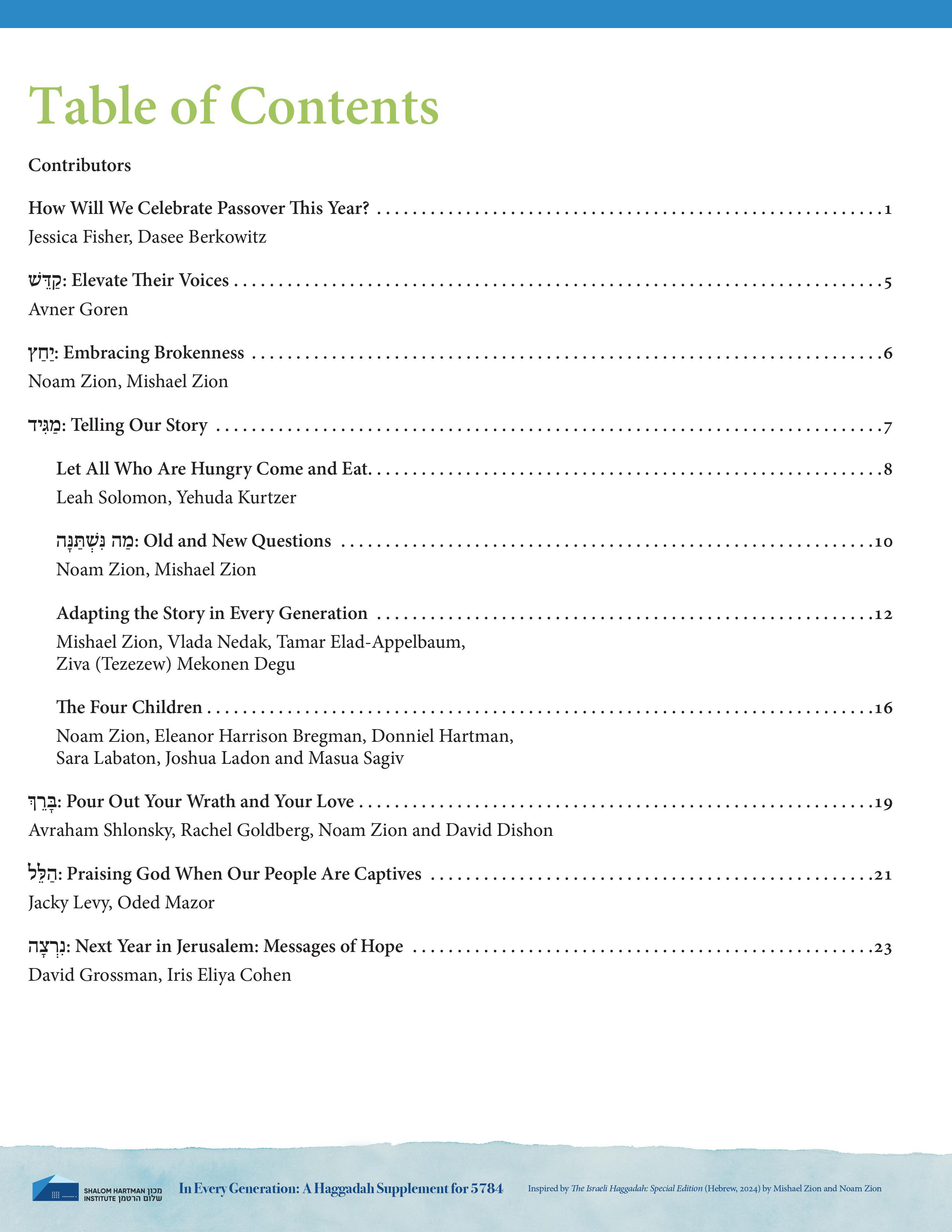 In Every Generation: Table of Contents