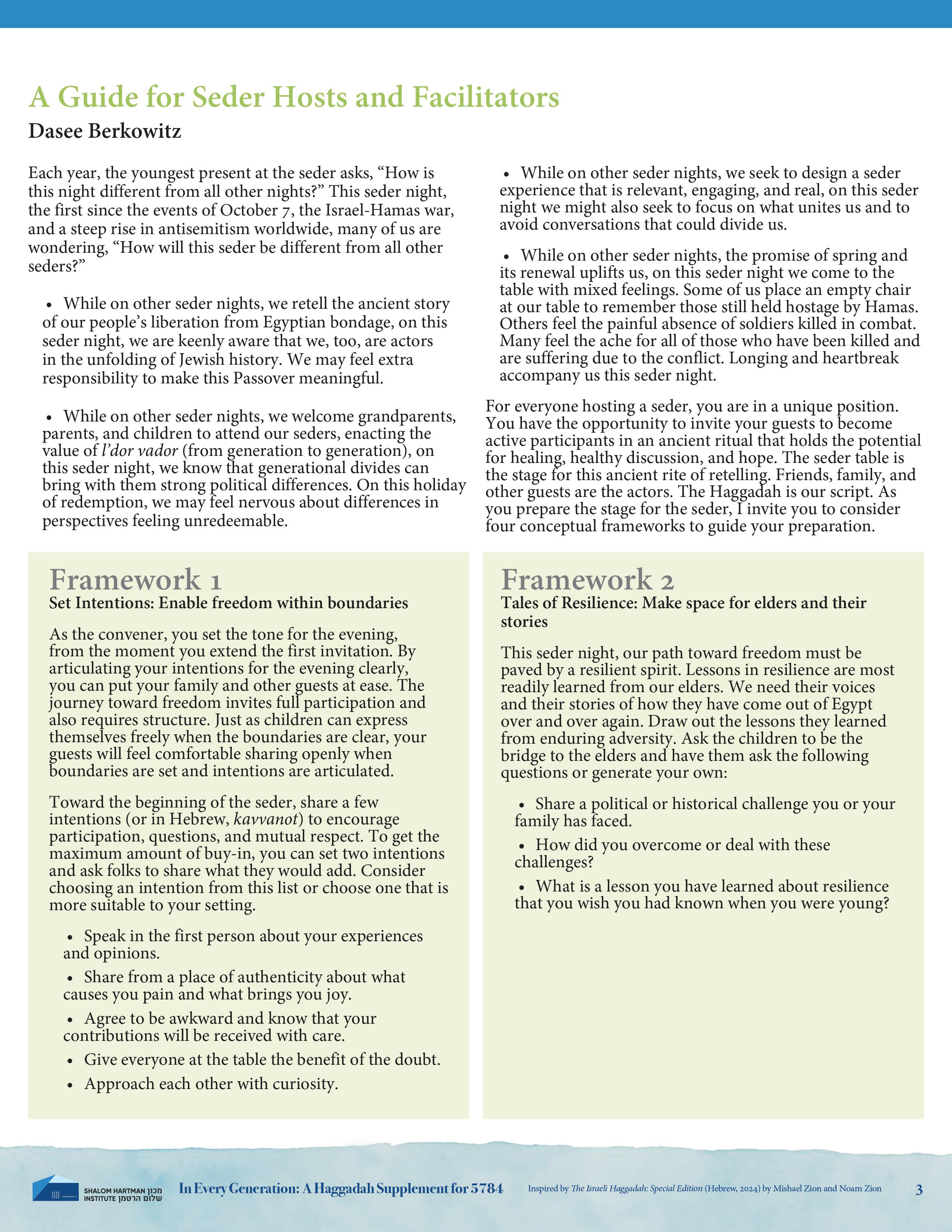 In Every Generation: Guide for Seder Hosts and Facilitators