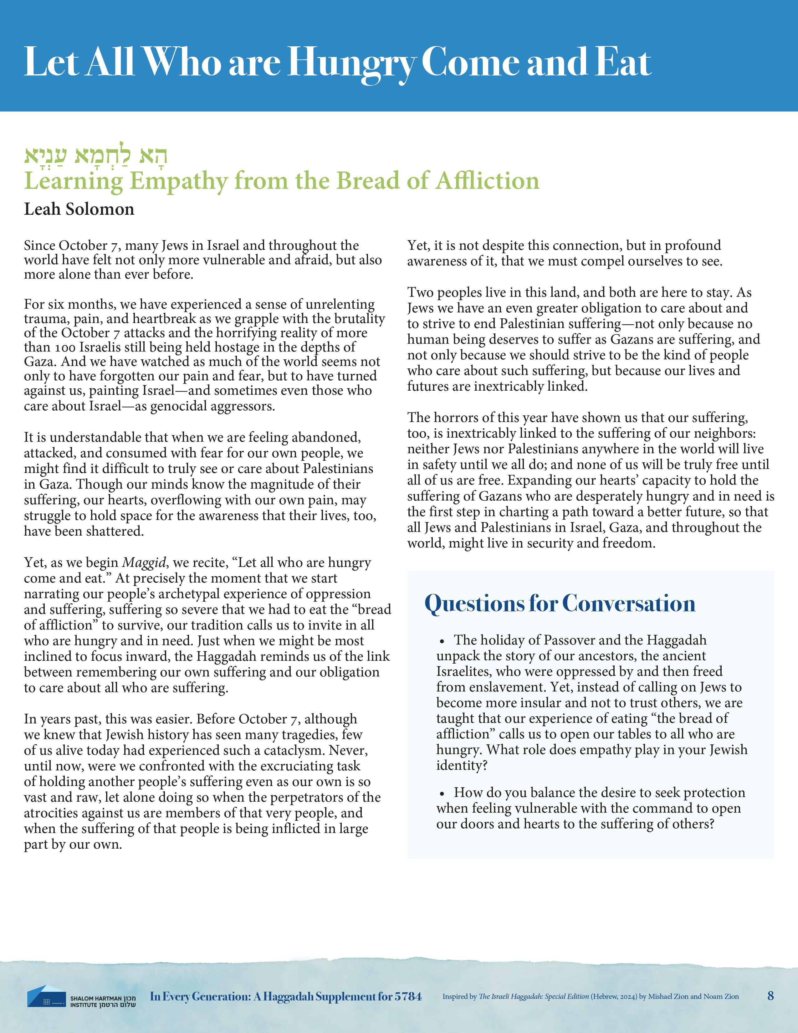 In Every Generation: Learning Empathy from the Bread of Affliction