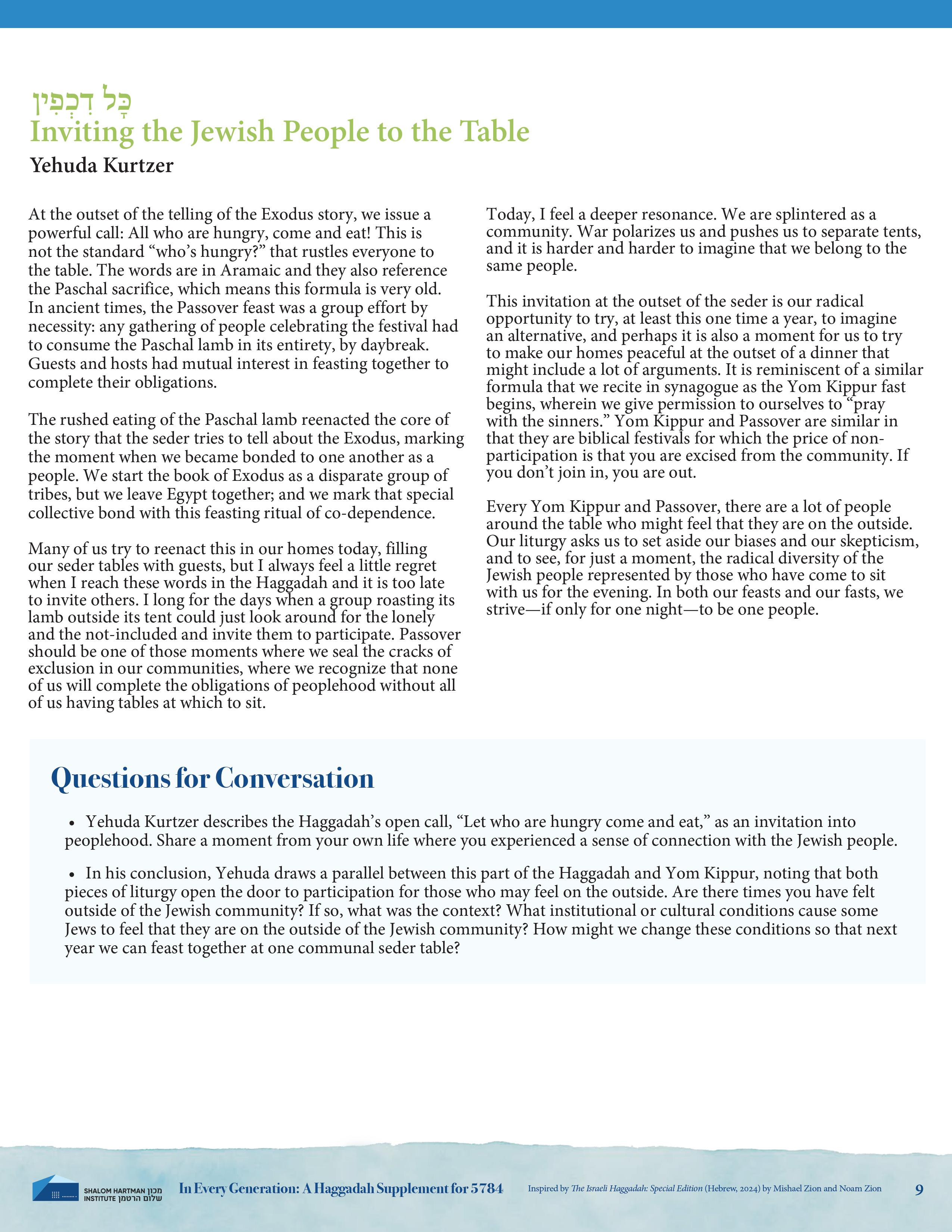 In Every Generation: Inviting the Jewish People to the Table