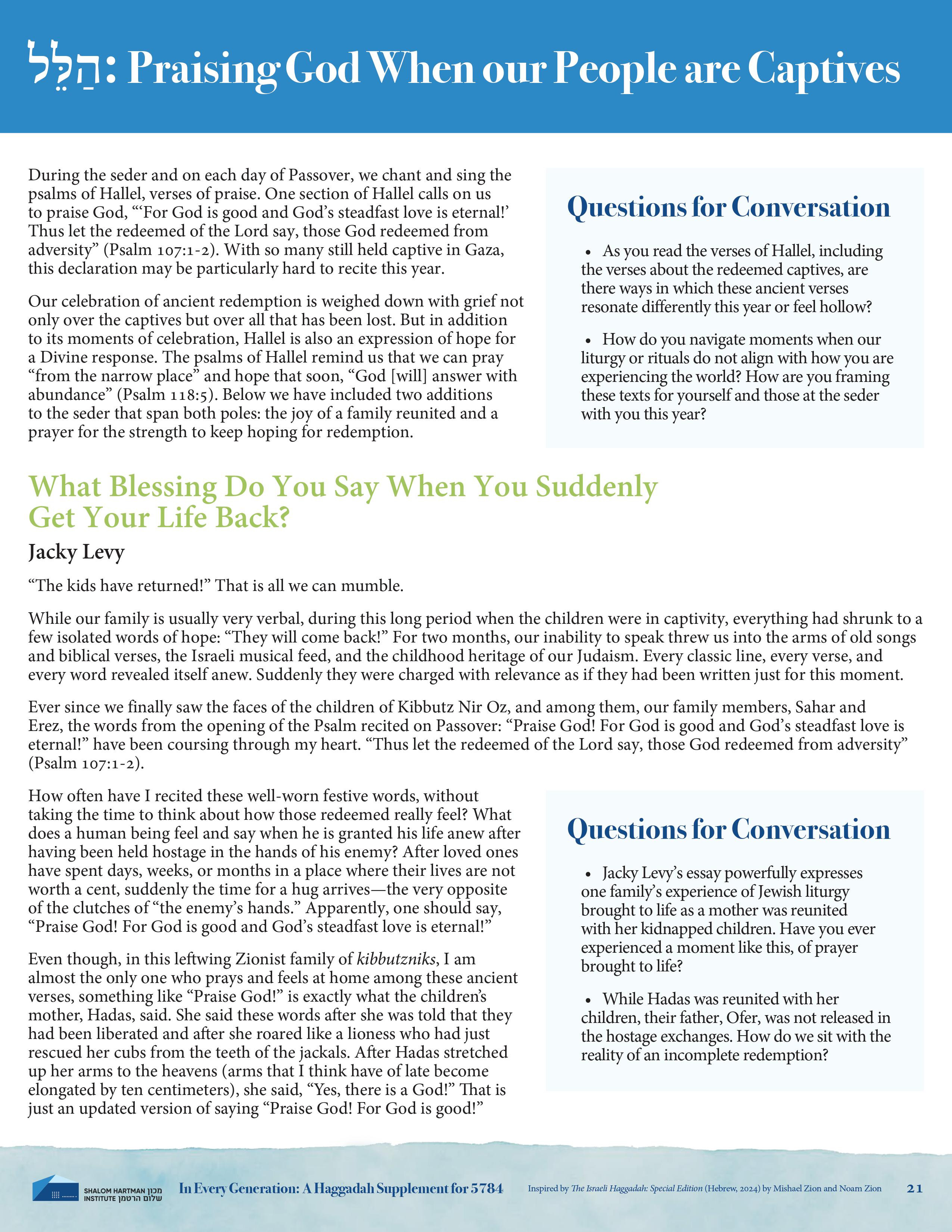 In Every Generation: Praising God When Our People Are Captives