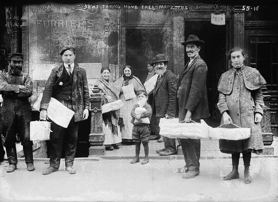 Historic Image of New York Jews Taking Home Free Matzohs